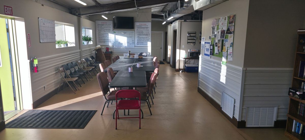 The main meeting room at The Fort Recovery, set up for a group meeting